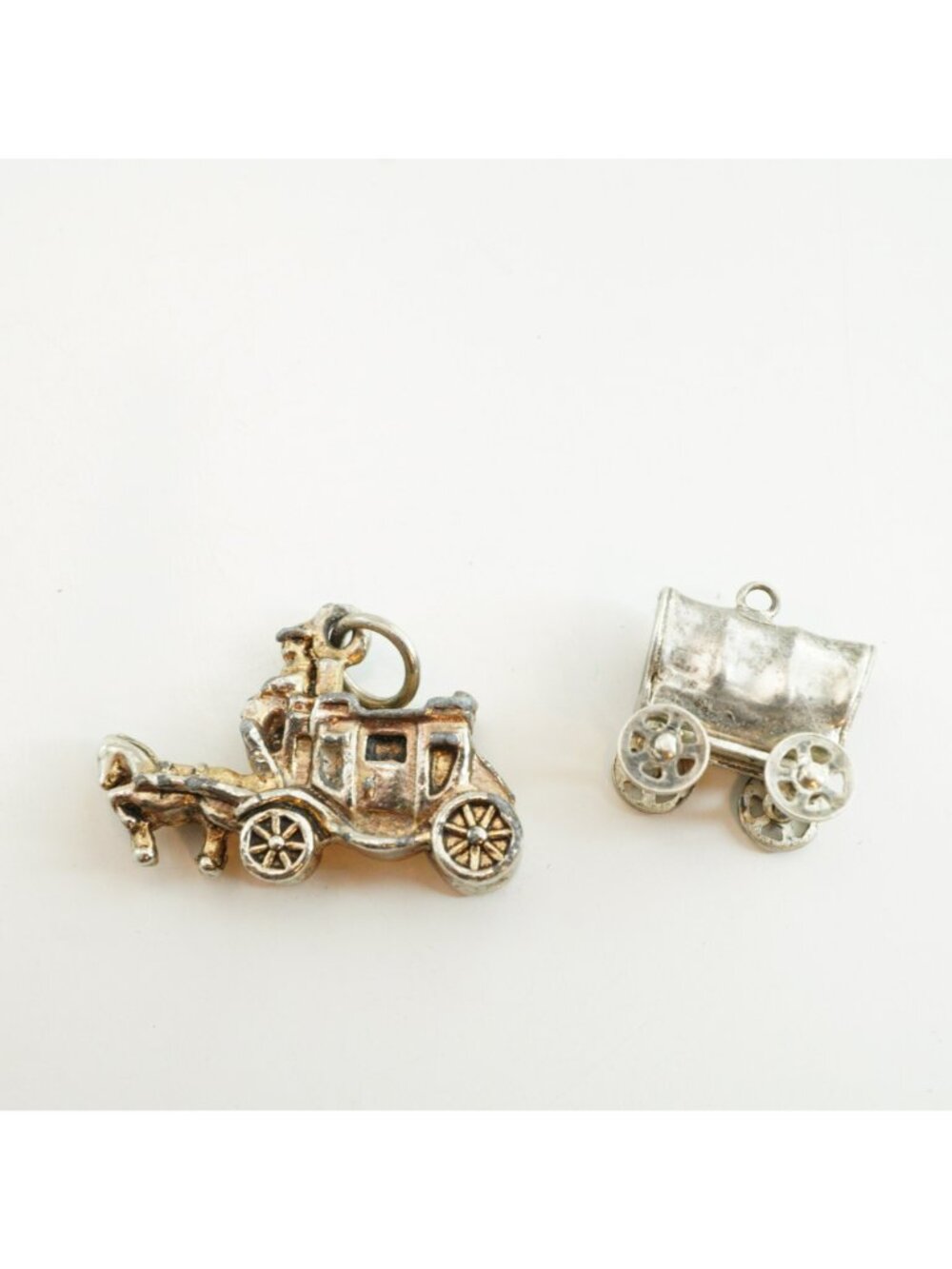 Vintage Silver Tone Stagecoach & Covered Wagon Charms Western-Themed Pendants - Picture 2 of 5